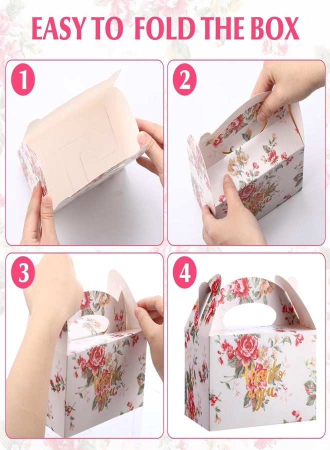 Moinchore 50 Pcs Thank You Treat Boxes Floral Design Gift Gable Boxes for Favors Floral Thank You Candy Gift Wrapping for Wedding Baby Shower Tea Party Birthday,6.3 x 3.5 x 3.5inch (Vintage Pink) - Image 3